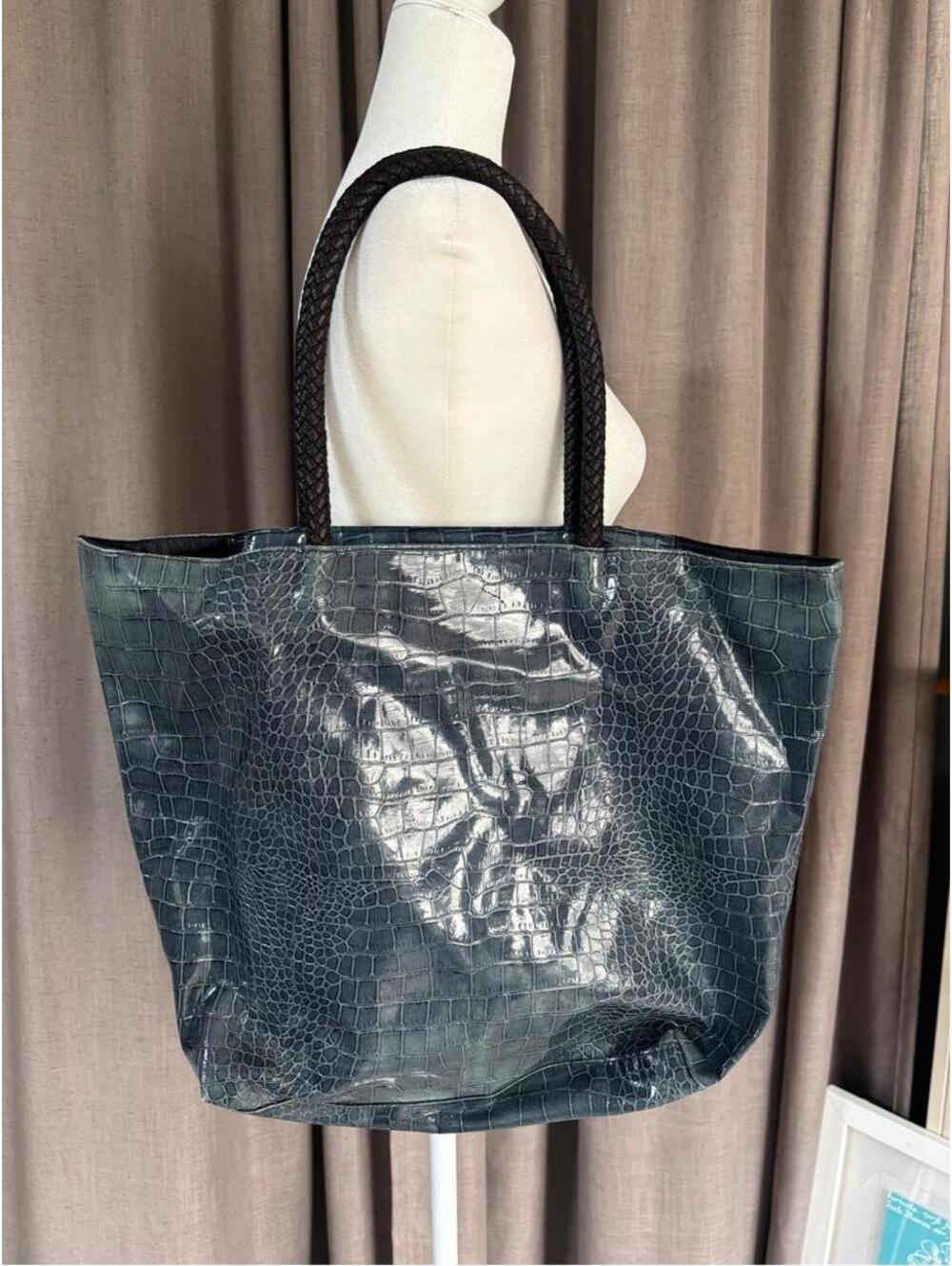 Vintage 2000s Neiman Marcus Blue Teal Croc Oversized Tote